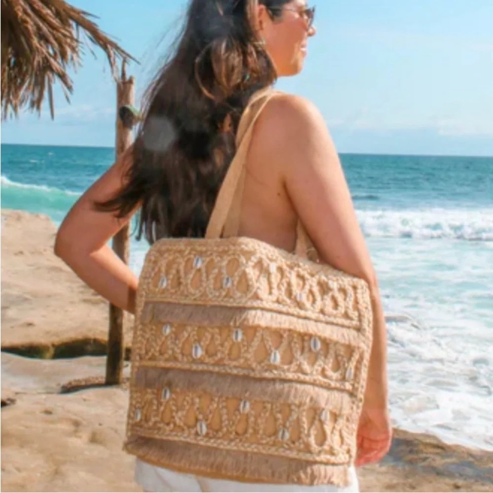 Salt + umber Isla jute Seashell tote new in package - Picture 3 of 7